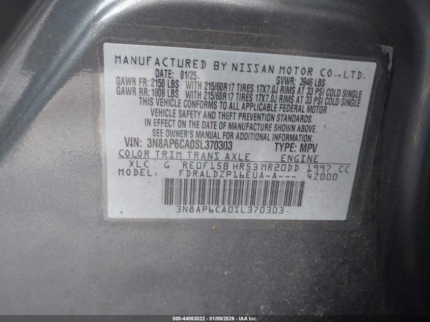 VIN 3N8AP6CA0SL370303 2025 NISSAN KICKS SV FWD