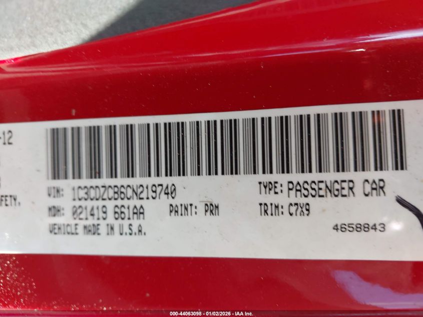 2012 Dodge Avenger Sxt VIN: 1C3CDZCB6CN219740 Lot: 44063098