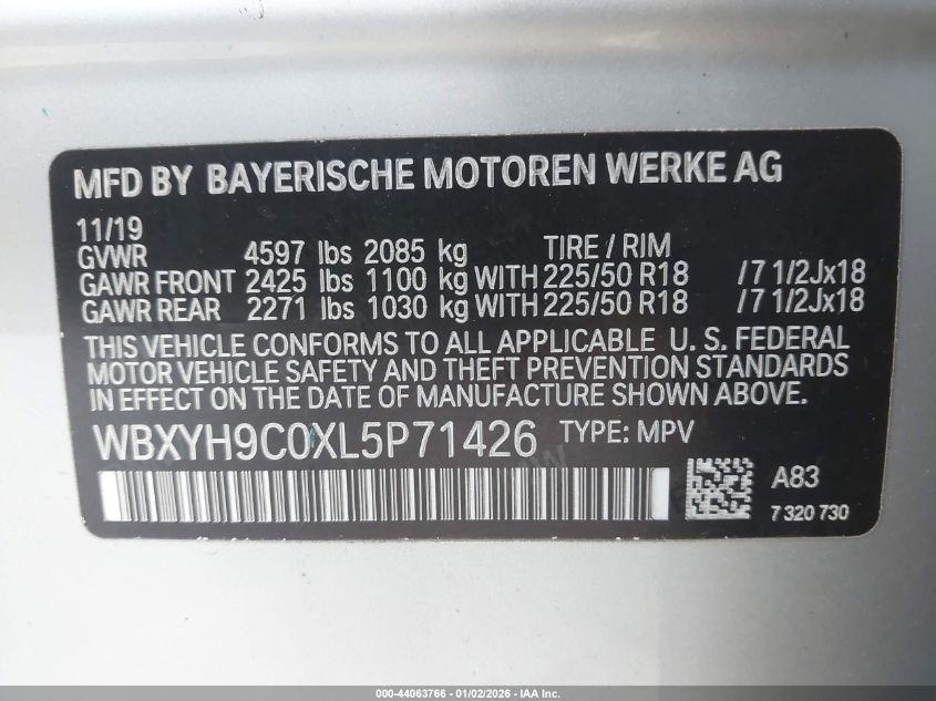2020 BMW X2 Sdrive28I VIN: WBXYH9C0XL5P71426 Lot: 44063766