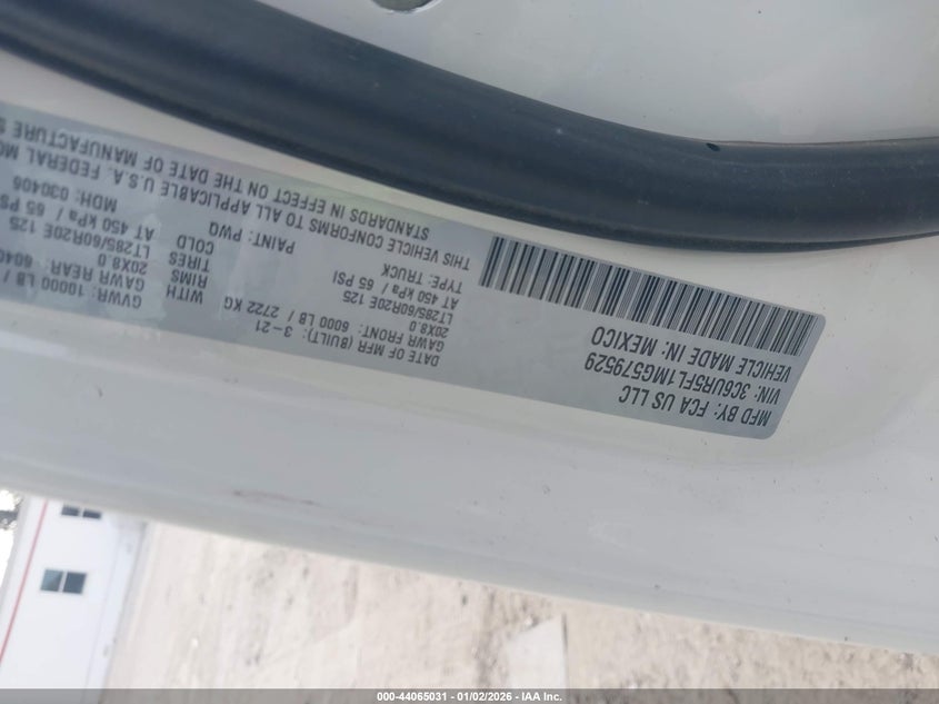 2021 Ram 2500 Laramie 4X4 6'4 Box VIN: 3C6UR5FL1MG579529 Lot: 44065031