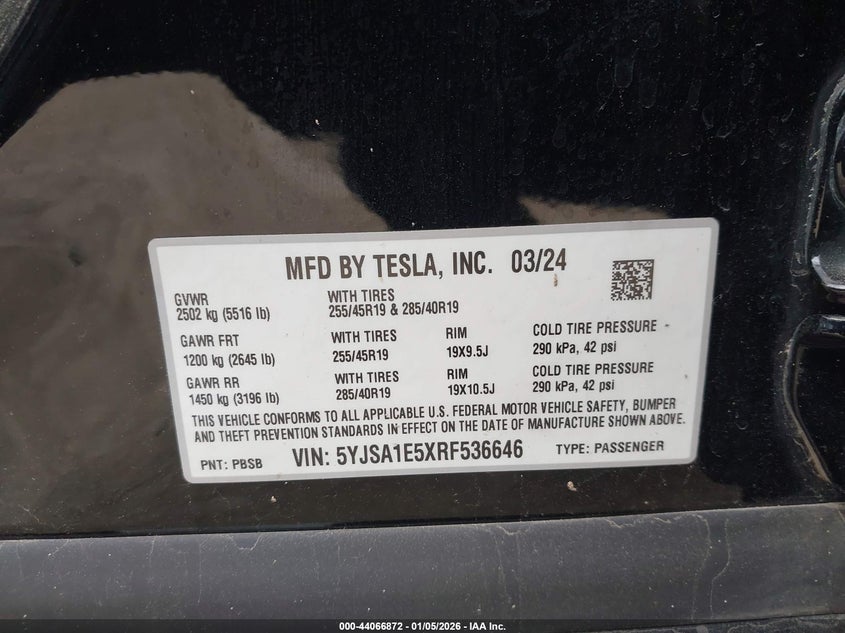 VIN 5YJSA1E5XRF536646 2024 TESLA MODEL S LONG RANGE