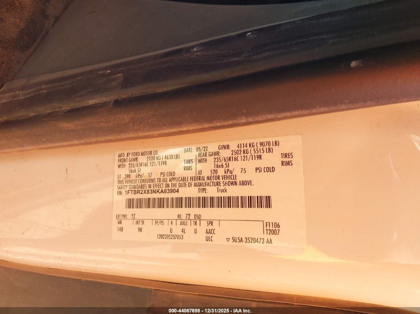 2022 Ford Transit-250 - 1FTBR2X83NKA63904