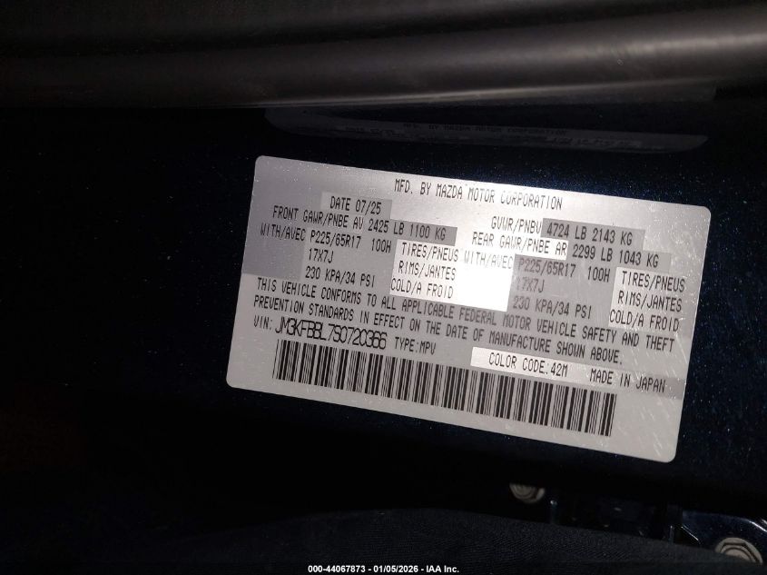 2025 Mazda Cx-5 2.5 S Select VIN: JM3KFBBL7S0720366 Lot: 44067873