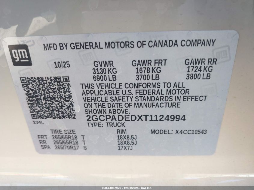 2026 Chevrolet Silverado 1500 - 2GCPADEDXT1124994