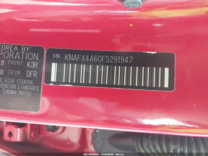 KIA FORTE 2015 VIN KNAFX4A60F5291947