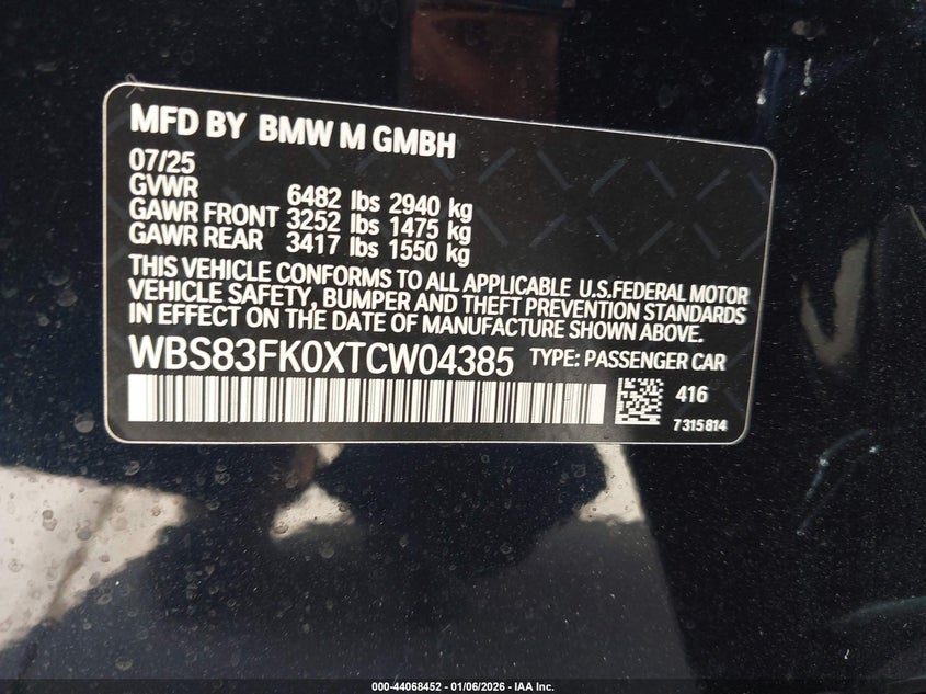 VIN WBS83FK0XTCW04385 2026 BMW M5
