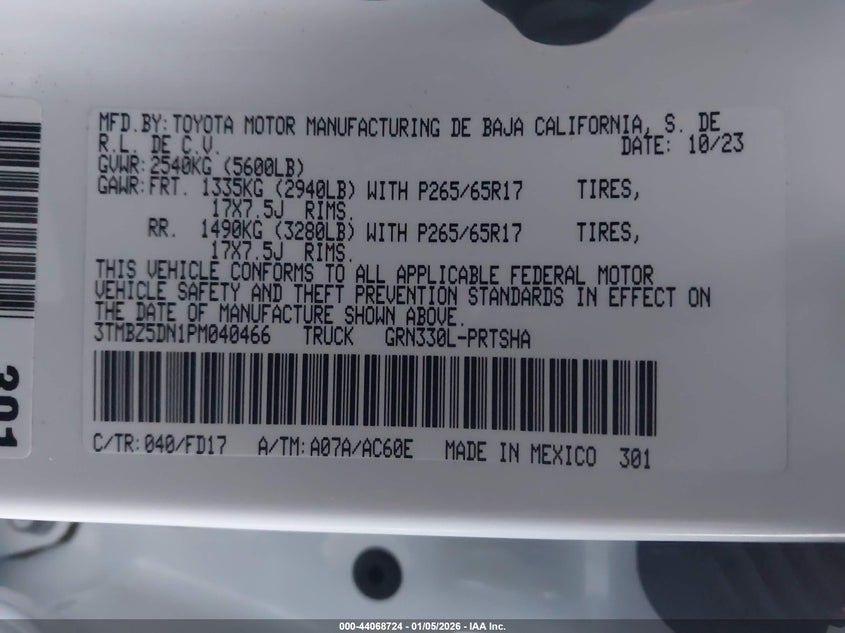 VIN 3TMBZ5DN1PM040466 2023 TOYOTA TACOMA TRD SPORT