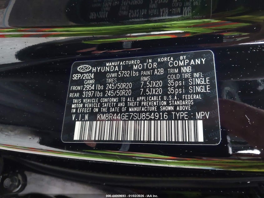 2025 Hyundai Palisade Sel Premium VIN: KM8R44GE7SU854916 Lot: 44069693