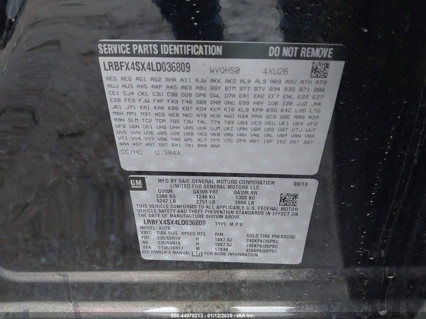 2020 Buick Envision Awd Premium Ii VIN: LRBFX4SX4LD036809 Lot: 44070213