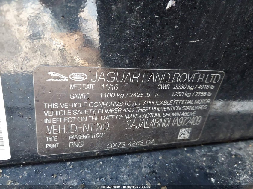 2017 Jaguar Xe 20D R-Sport VIN: SAJAL4BN0HA972409 Lot: 44070281