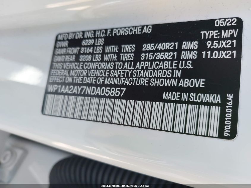 2022 Porsche Cayenne - WP1AA2AY7NDA05857