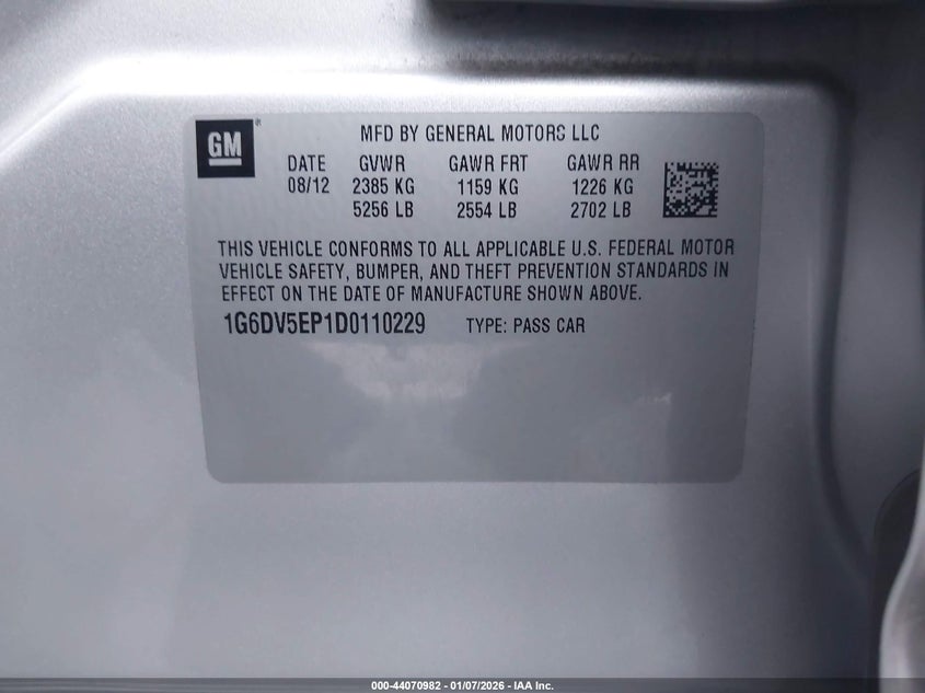 2013 Cadillac Cts-V VIN: 1G6DV5EP1D0110229 Lot: 44070982