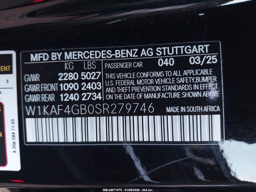 2025 Mercedes-Benz C-Class - W1KAF4GB0SR279746