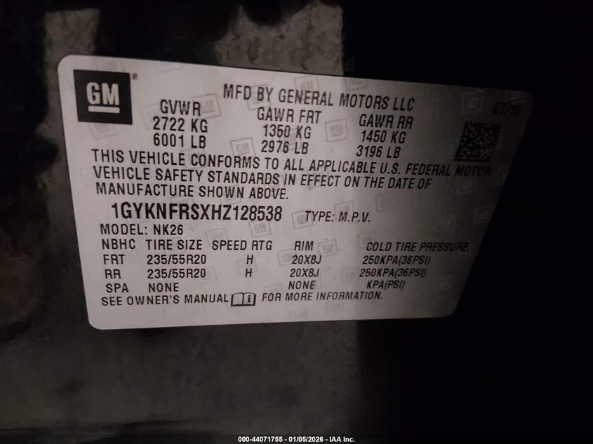 2017 Cadillac Xt5 Platinum VIN: 1GYKNFRSXHZ128538 Lot: 44071755