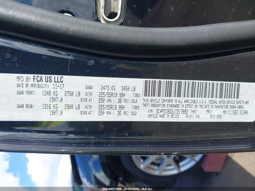 VIN 3C4PDCBG2JT217892 2018 DODGE JOURNEY SXT