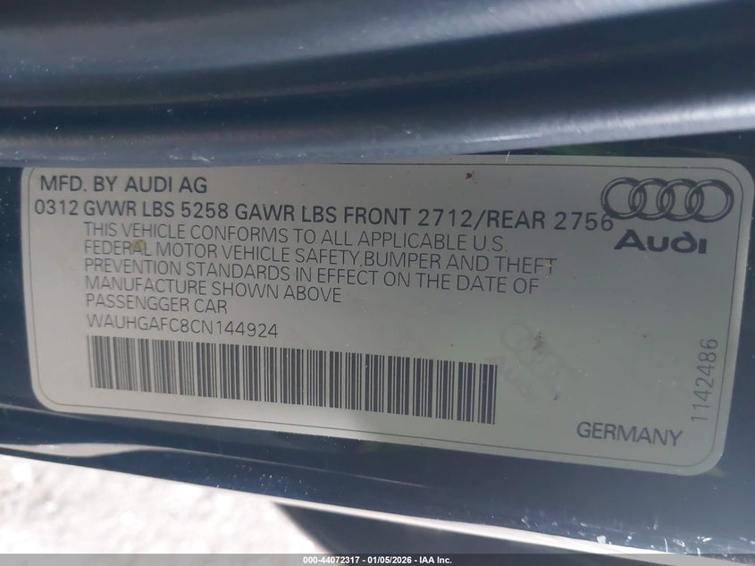 WAUHGAFC8CN144924 2012 Audi A6 3.0 3.0 Premium black
