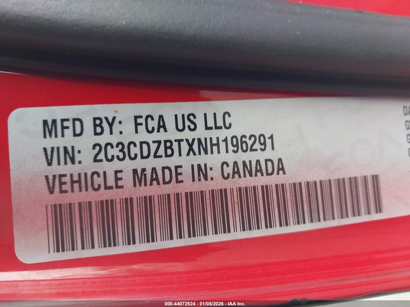 2022 Dodge Challenger R/T VIN: 2C3CDZBTXNH196291 Lot: 44072524