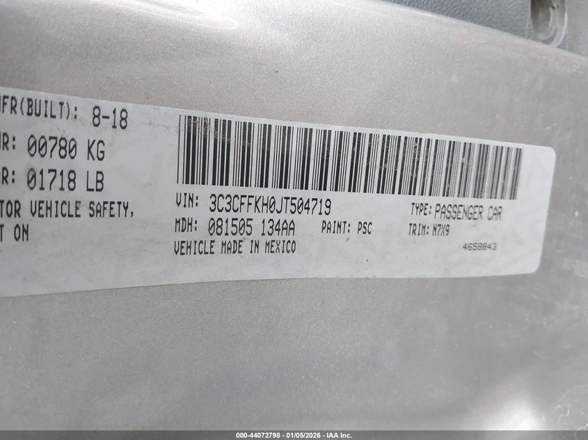 VIN 3C3CFFKH0JT504719 2018 FIAT 500 POP