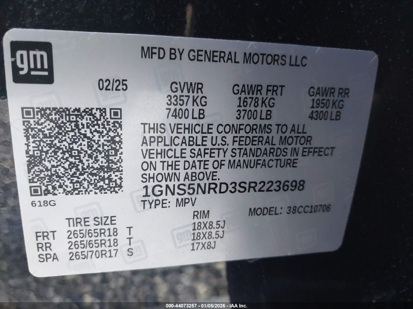 2025 Chevrolet Tahoe - 1GNS5NRD3SR223698