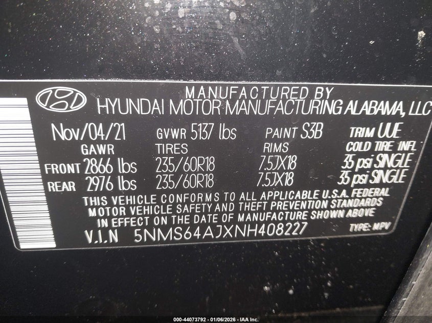 VIN 5NMS64AJXNH408227 2022 HYUNDAI SANTA FE SEL