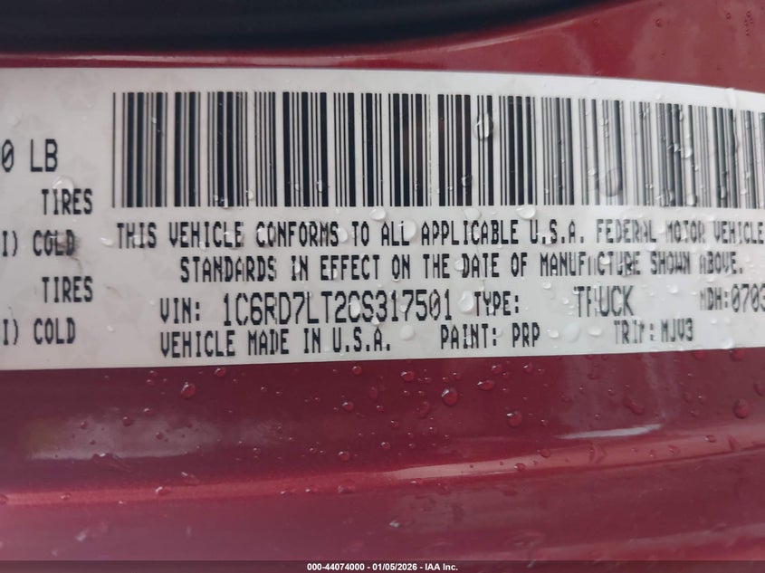 1C6RD7LT2CS317501 2012 Ram 1500 5.7 Slt Other