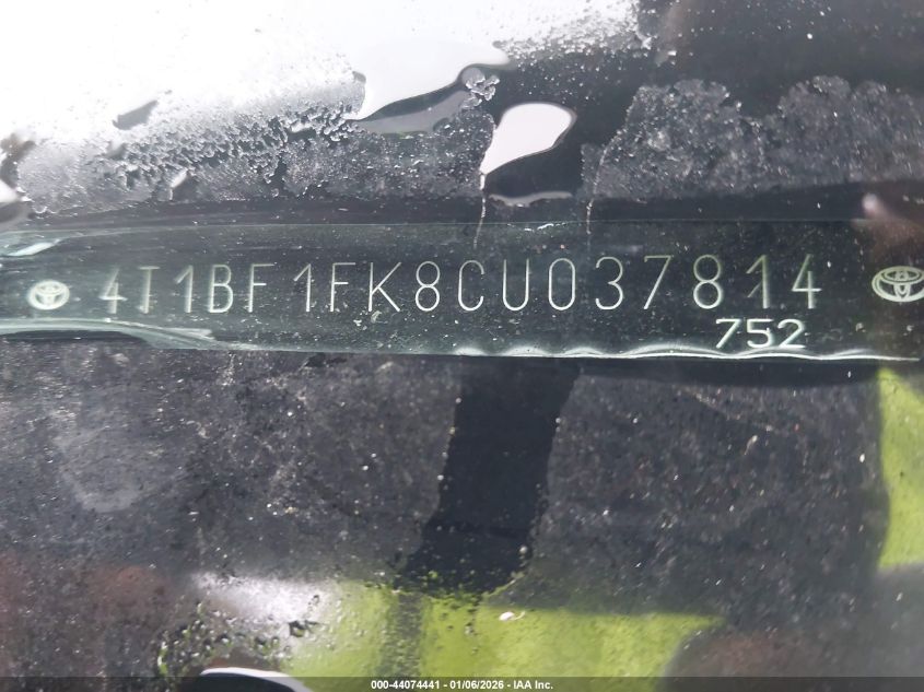 2012 Toyota Camry Le VIN: 4T1BF1FK8CU037814 Lot: 44074441