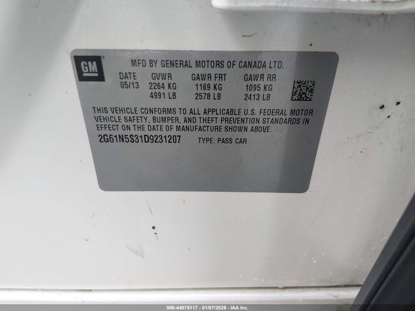 2013 Cadillac Xts Standard VIN: 2G61N5S31D9231207 Lot: 44075117