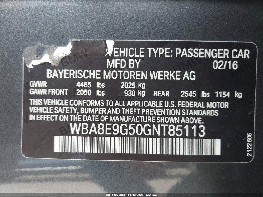 2016 BMW 328I VIN: WBA8E9G50GNT85113 Lot: 44075364