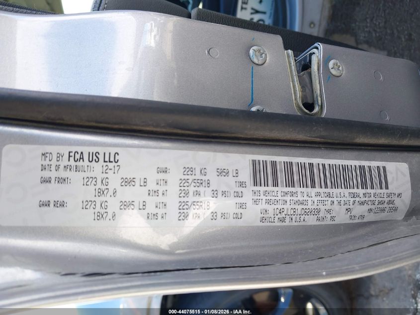 2018 Jeep Cherokee Latitude Fwd VIN: 1C4PJLCB1JD620330 Lot: 44075515