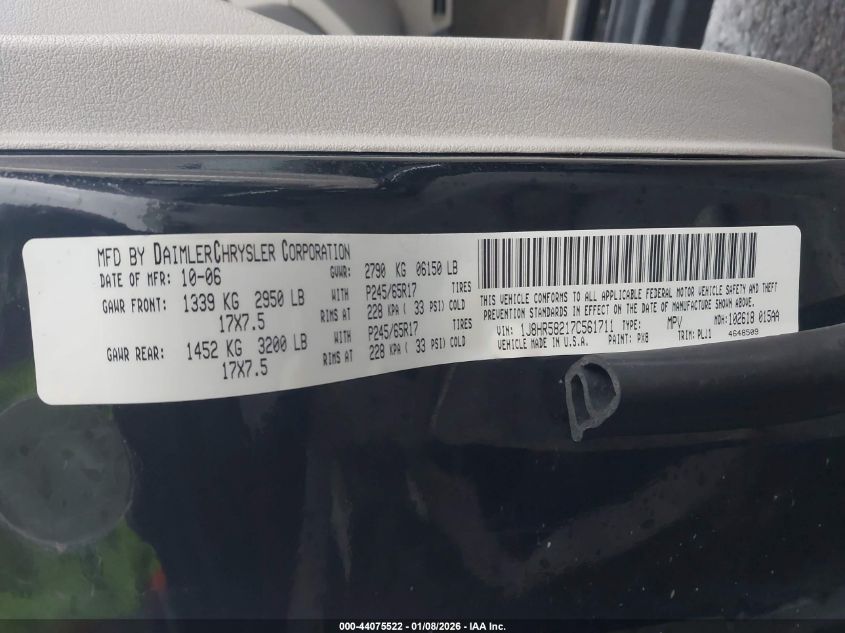 2007 Jeep Grand Cherokee Limited VIN: 1J8HR58217C561711 Lot: 44075522