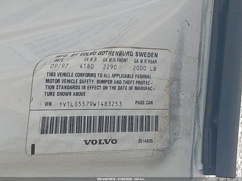 1998 Volvo S70 Gtas/Gtms VIN: YV1LS5579W1483253 Lot: 44075576