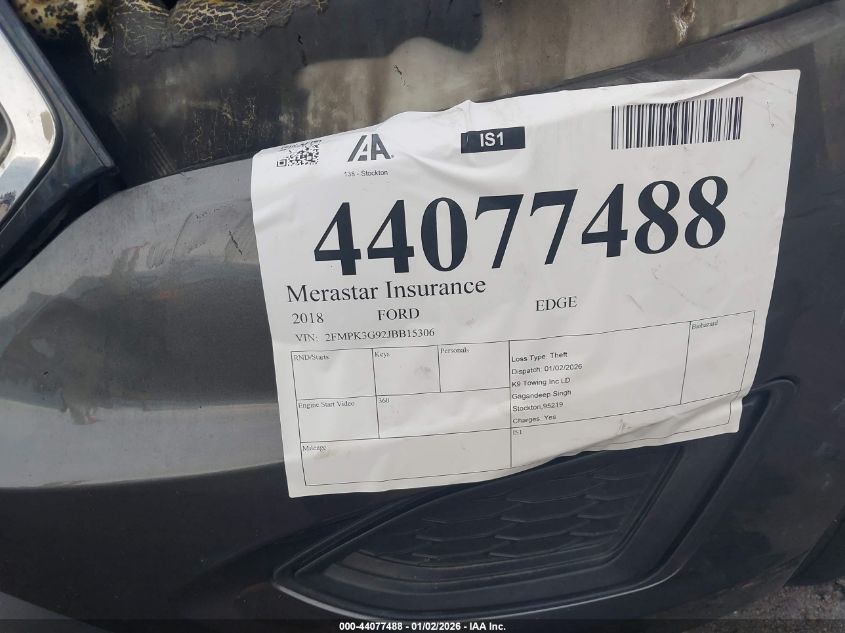 2018 Ford Edge Se VIN: 2FMPK3G92JBB15306 Lot: 44077488