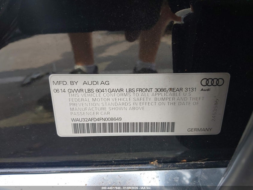 2015 Audi A8 L 4.0T VIN: WAU32AFD4FN008649 Lot: 44077948