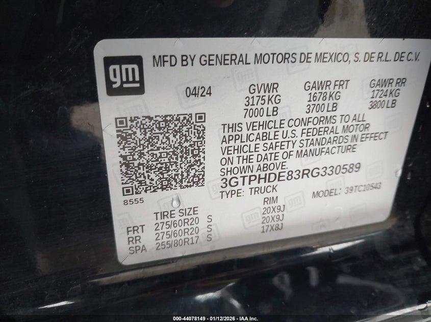 VIN 3GTPHDE83RG330589 2024 GMC SIERRA 1500 2WD  SHORT BOX SLT