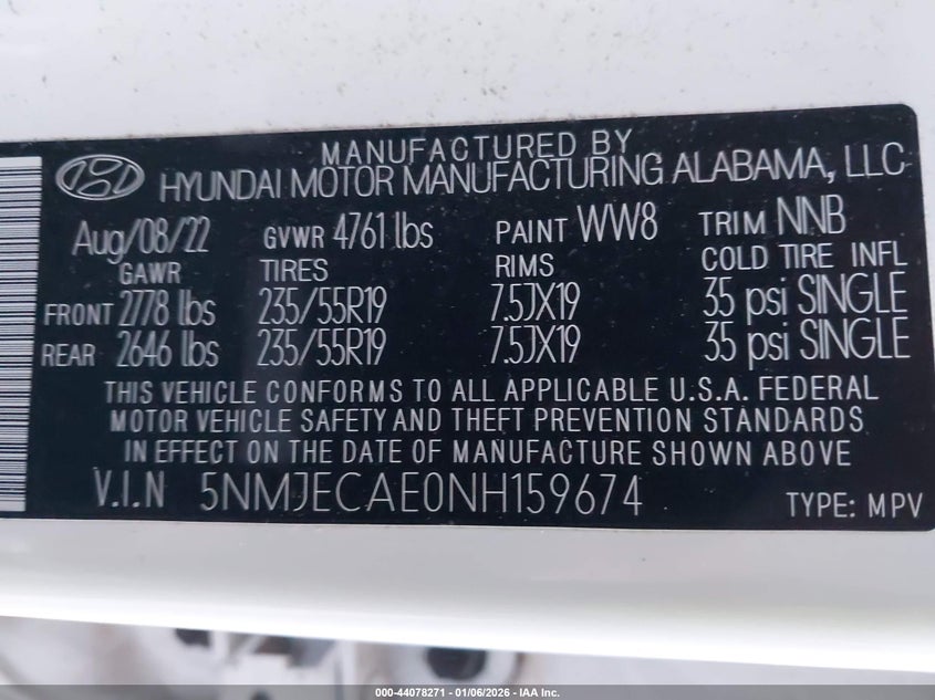 VIN 5NMJECAE0NH159674 2022 HYUNDAI TUCSON LIMITED