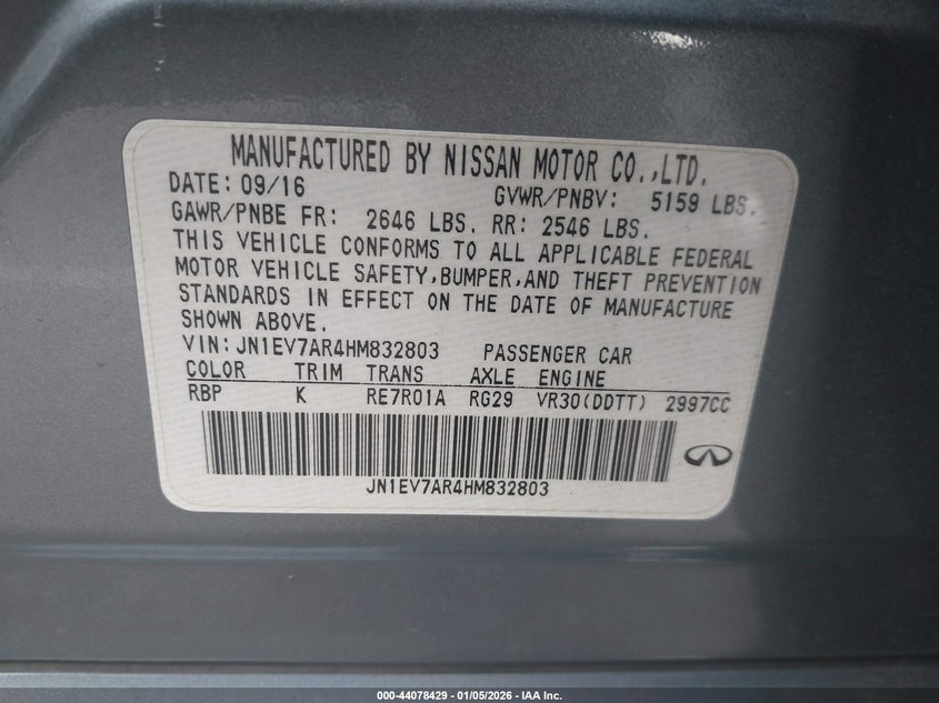 VIN JN1EV7AR4HM832803 2017 INFINITI Q50 3.0T PREMIUM