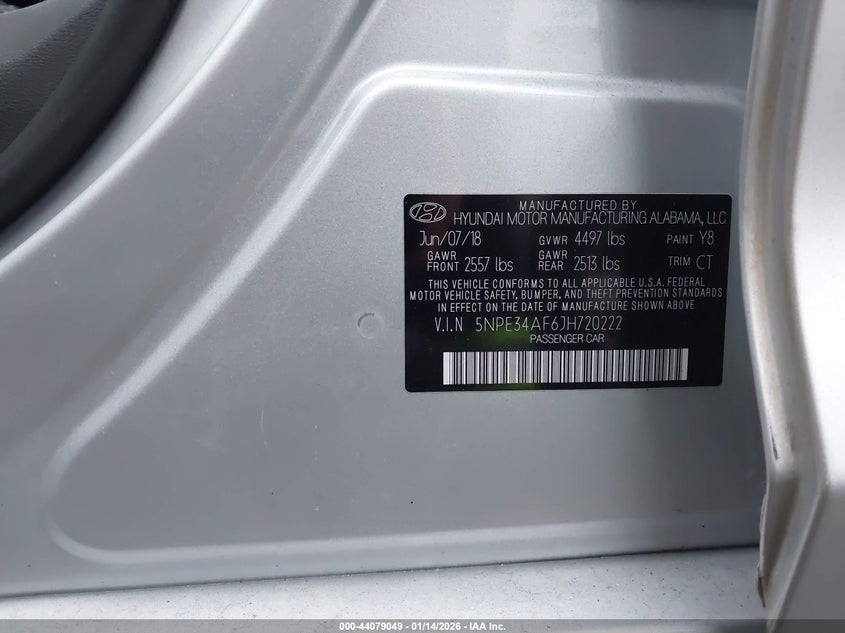VIN 5NPE34AF6JH720222 2018 HYUNDAI SONATA SPORT+