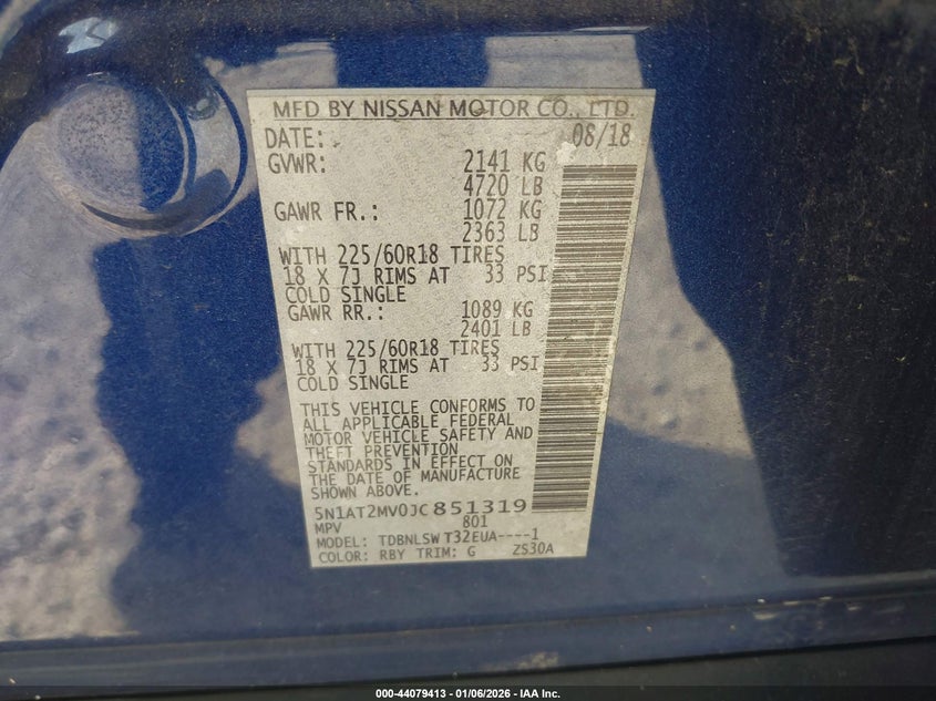 VIN 5N1AT2MV0JC851319 2018 NISSAN ROGUE SL