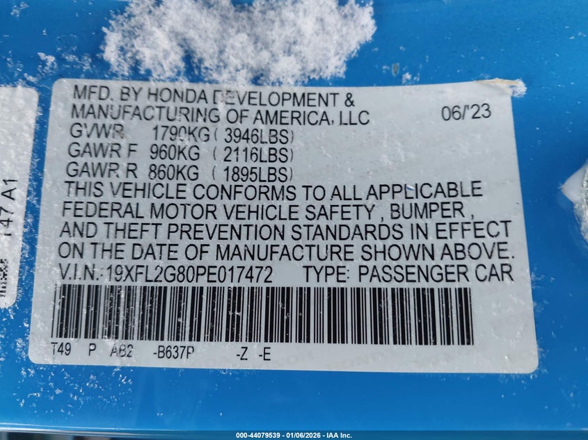 VIN 19XFL2G80PE017472 2023 HONDA CIVIC SPORT