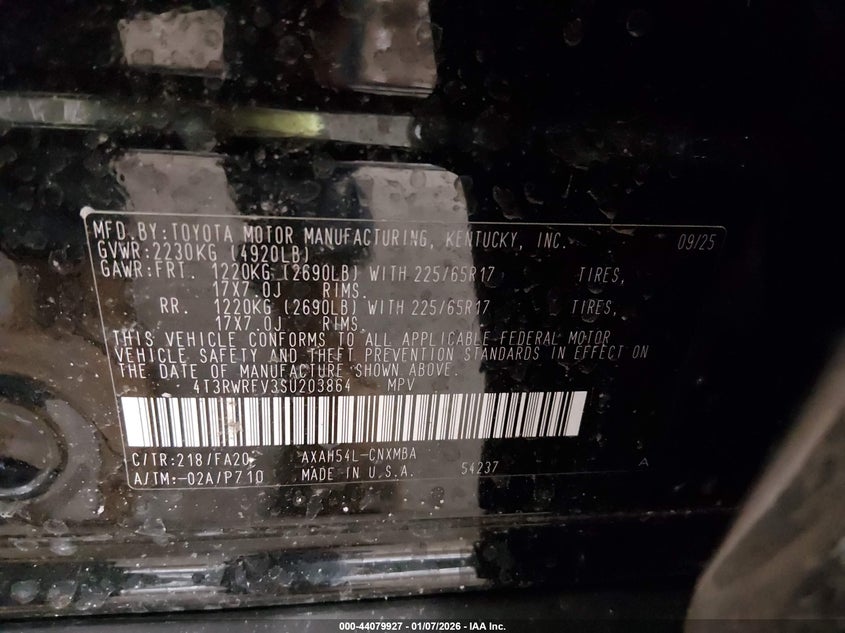 2025 TOYOTA RAV4 HYBRID 2.5L I-4 DI, DOHC, V(VIN: 4T3RWRFV3SU203864