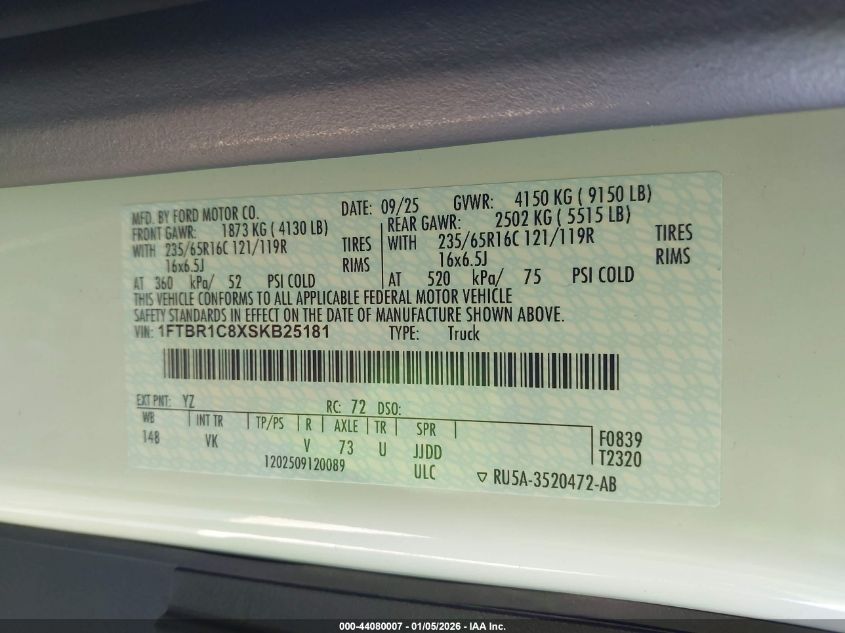 2025 Ford Transit-250 - 1FTBR1C8XSKB25181