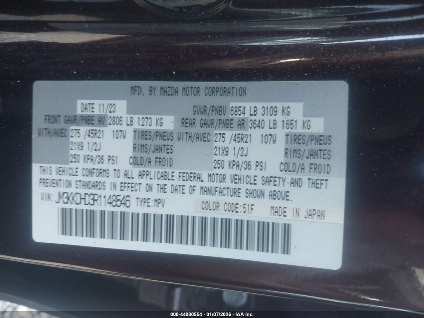 VIN JM3KKDHD3R1148546 2024 MAZDA CX-90 3.3 TURBO PREMIUM