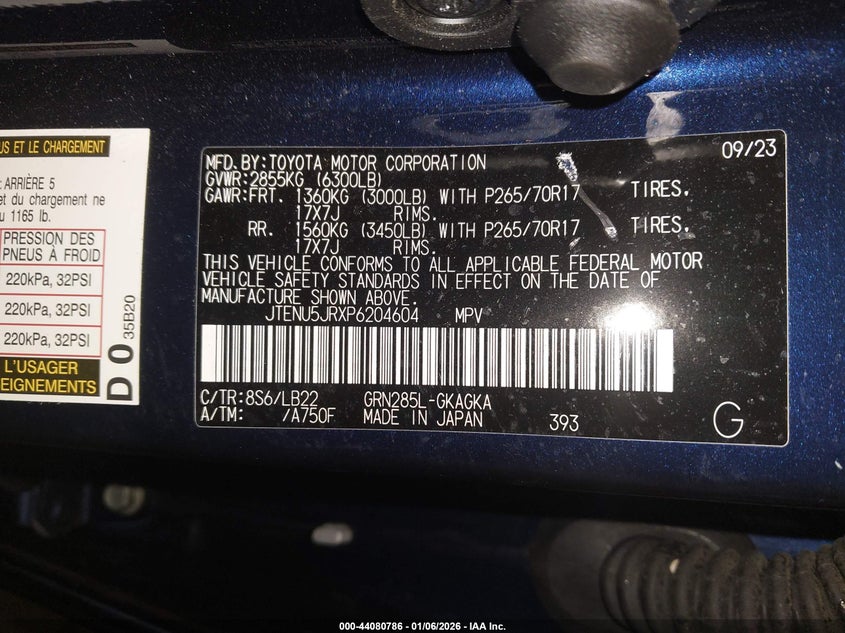 2023 TOYOTA 4RUNNER 4.0L V-6 DOHC, VVT, (VIN: JTENU5JRXP6204604