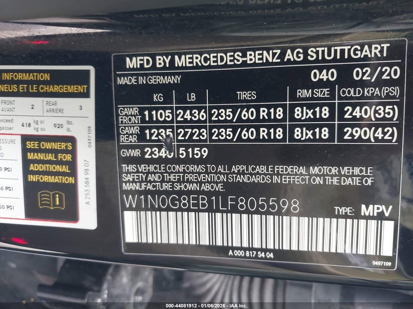 VIN W1N0G8EB1LF805598 2020 MERCEDES-BENZ GLC 300 4MATIC