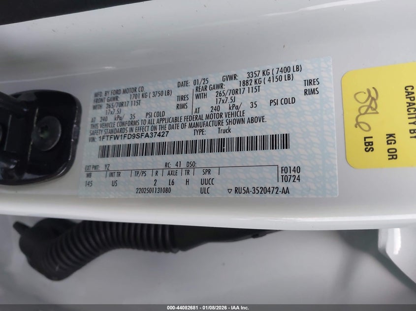 VIN 1FTFW1FD9SFA37427 2025 FORD F-150 XL HYBRID