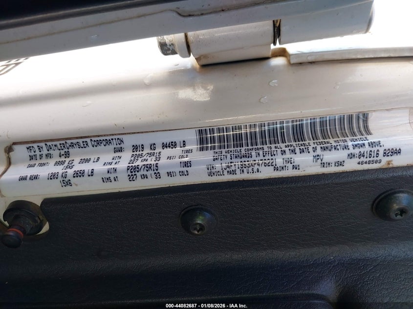 1999 Jeep Wrangler Sport VIN: 1J4FY19S3XP476221 Lot: 44082687