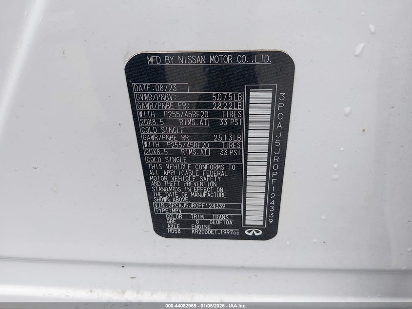 VIN 3PCAJ5JR0PF124339 2023 INFINITI QX55 LUXE AWD