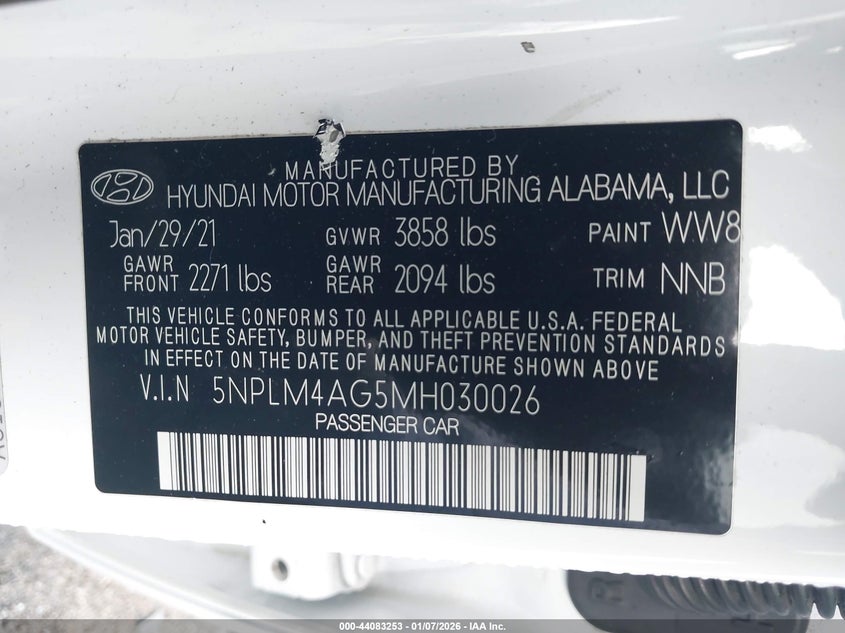 VIN 5NPLM4AG5MH030026 2021 HYUNDAI ELANTRA SEL