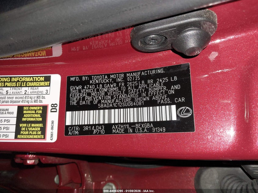 VIN 58ADA1C12SU064081 2025 LEXUS ES 300H