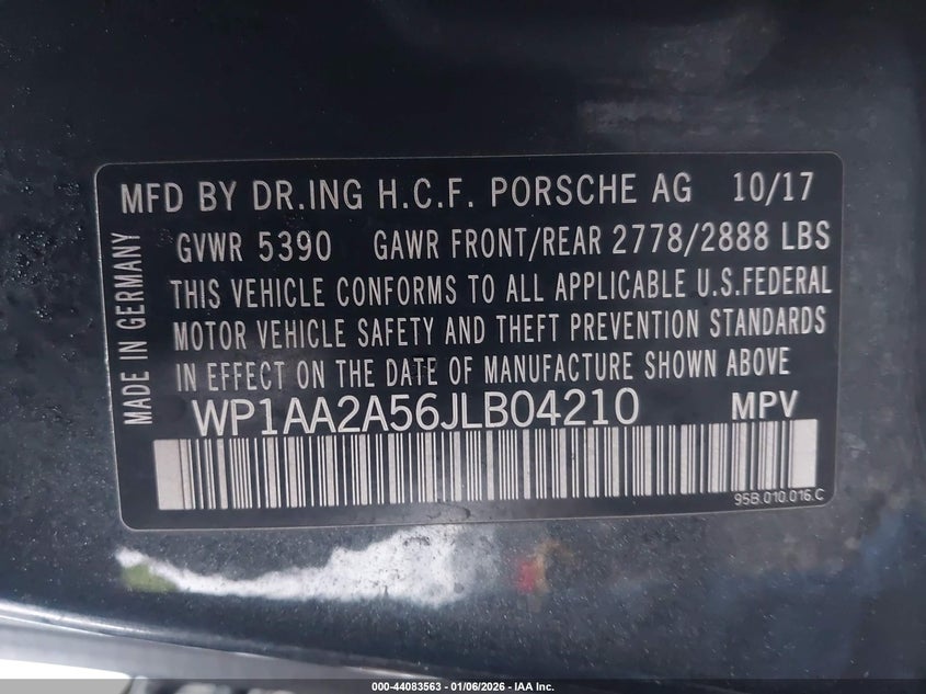 VIN WP1AA2A56JLB04210 2018 PORSCHE MACAN